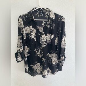 Black & White Floral Front Button Shirt